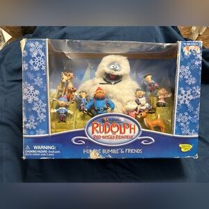 1964, Rudolph, the red nose, reindeer, humble bumble figurines in box